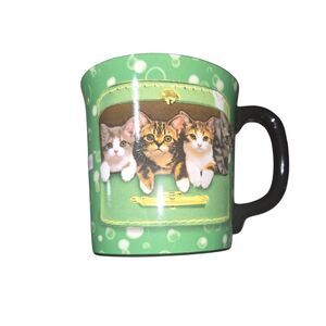 Keith Kimberlin Green Cat Mug with Black Handle Kitten Coffee Cup Cat Coffee Cup